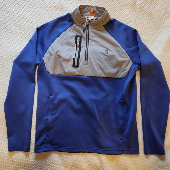 Men's Blue and Gray Quarter-Zip Peter Millar Pullover Size Small - Picture 1 of 8